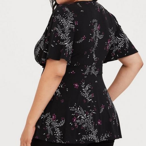 Torrid Studio Knit V-Neck Flutter Sleeve Peplum Top Size 00 in Black/Purple - Picture 3 of 8